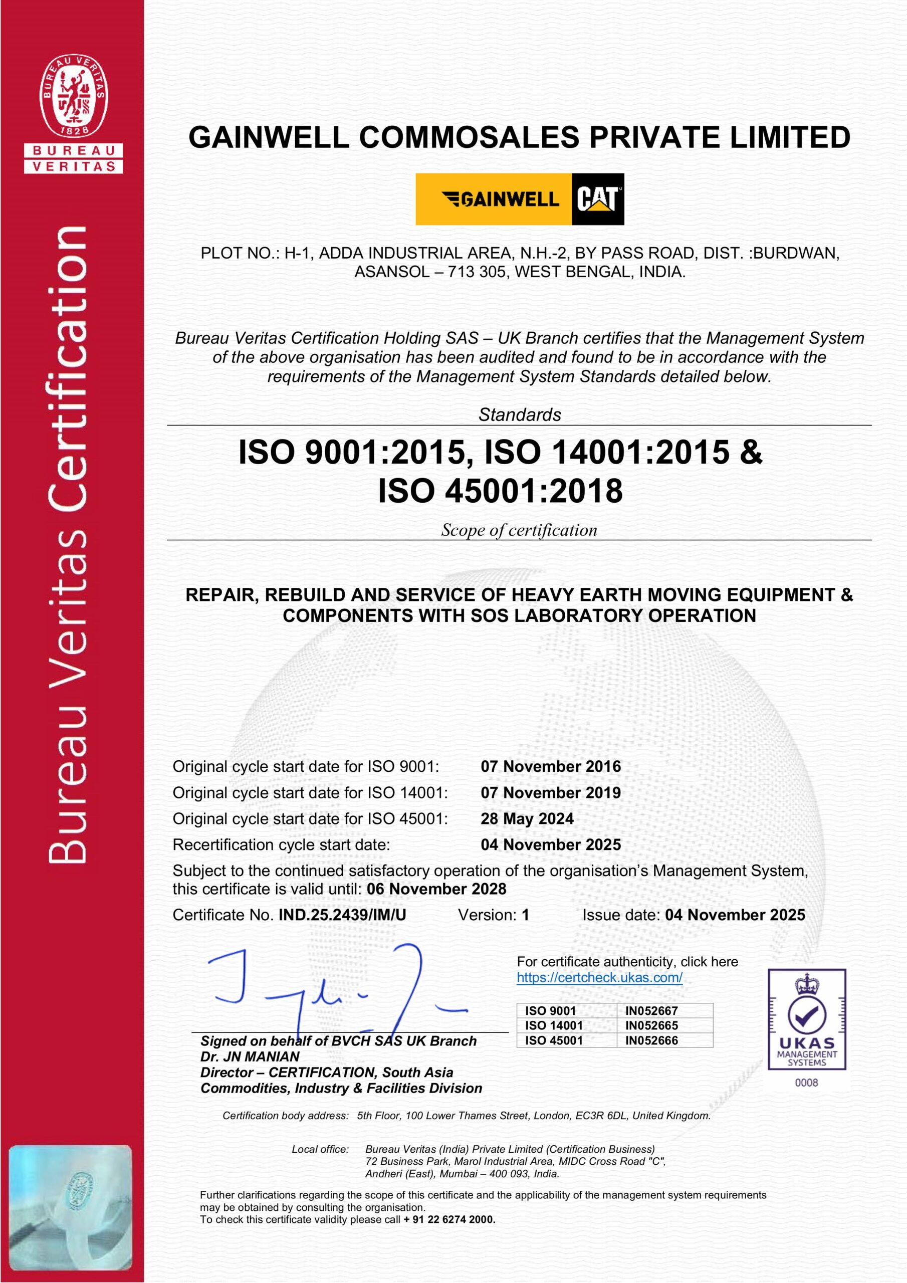 Asansol CRC quality certification